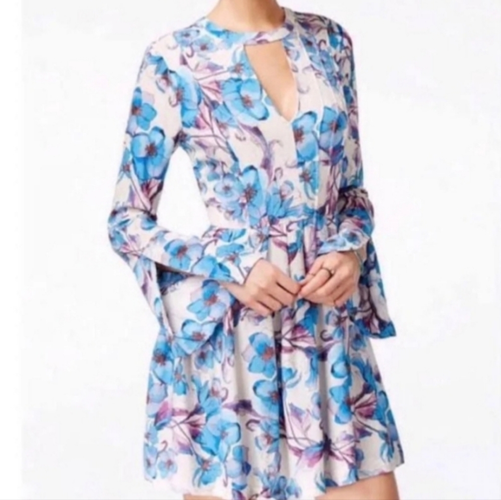 Free People Long Sleeve Blue Purple Floral Dress Size 4